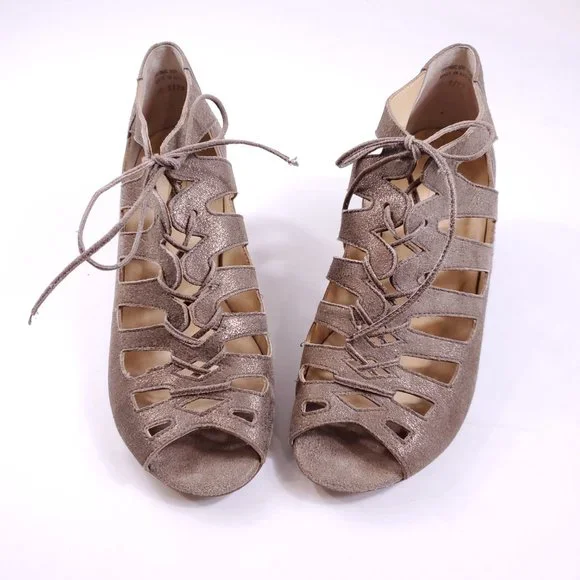 Paul Green Prague Lace Up Peep Toe Bootie Heel Sandals - Picture 3 of 7